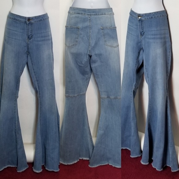 Bell Bottom Wide Leg Medium Wash Jeans - Picture 5 of 8